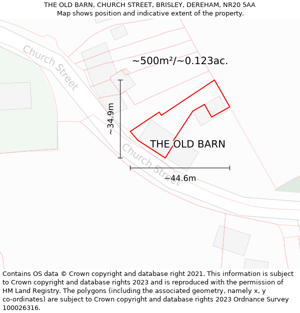 THE OLD BARN, CHURCH STREET, BRISLEY, DEREHAM, NR20 5AA: Plot and title map