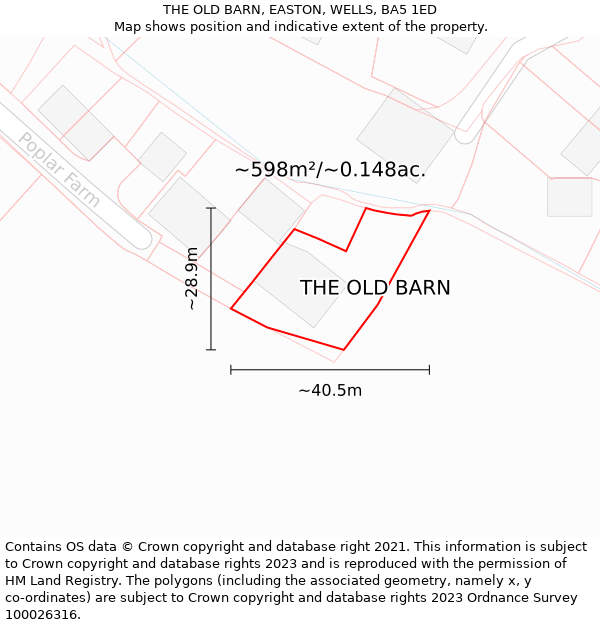 THE OLD BARN, EASTON, WELLS, BA5 1ED: Plot and title map