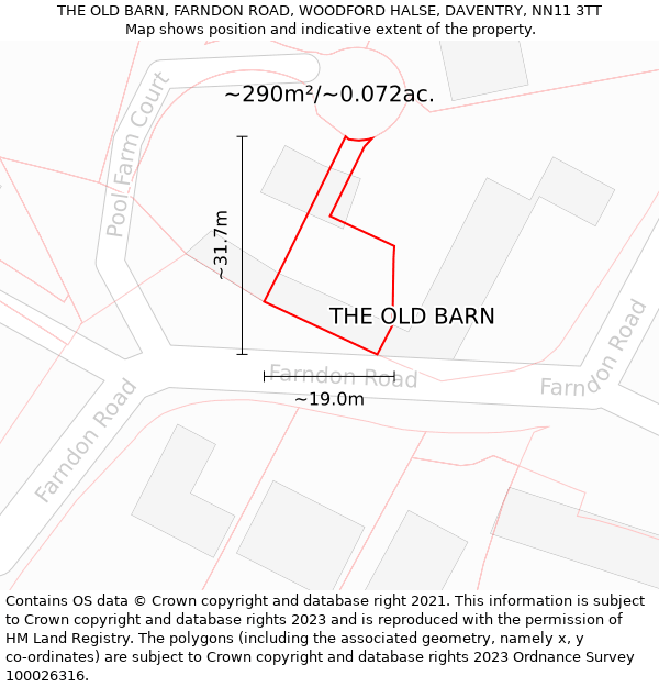 THE OLD BARN, FARNDON ROAD, WOODFORD HALSE, DAVENTRY, NN11 3TT: Plot and title map