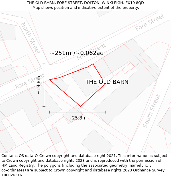 THE OLD BARN, FORE STREET, DOLTON, WINKLEIGH, EX19 8QD: Plot and title map