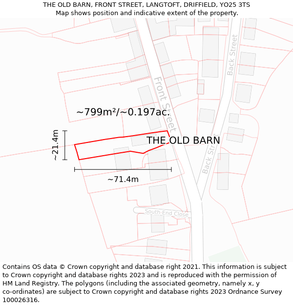 THE OLD BARN, FRONT STREET, LANGTOFT, DRIFFIELD, YO25 3TS: Plot and title map