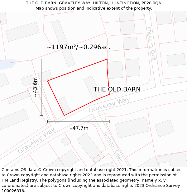 THE OLD BARN, GRAVELEY WAY, HILTON, HUNTINGDON, PE28 9QA: Plot and title map