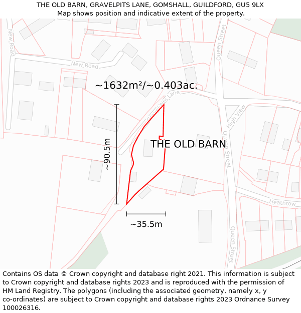 THE OLD BARN, GRAVELPITS LANE, GOMSHALL, GUILDFORD, GU5 9LX: Plot and title map