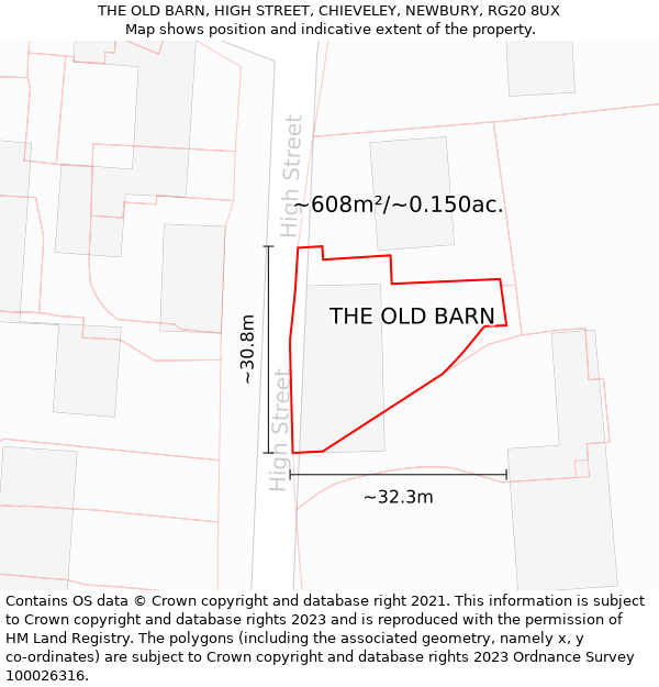 THE OLD BARN, HIGH STREET, CHIEVELEY, NEWBURY, RG20 8UX: Plot and title map