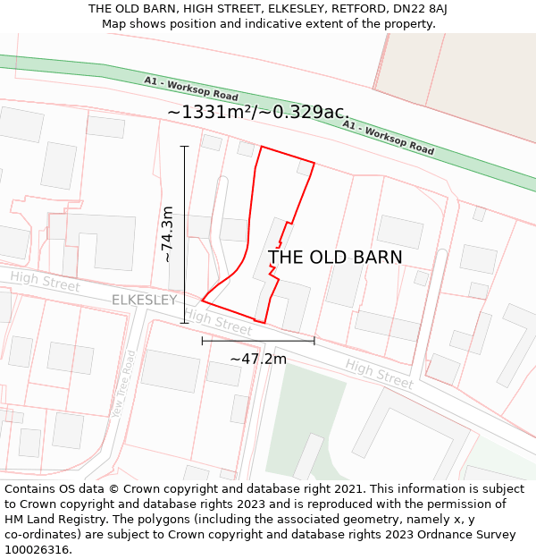 THE OLD BARN, HIGH STREET, ELKESLEY, RETFORD, DN22 8AJ: Plot and title map