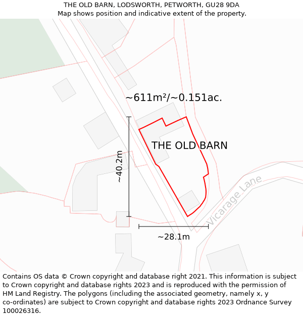 THE OLD BARN, LODSWORTH, PETWORTH, GU28 9DA: Plot and title map