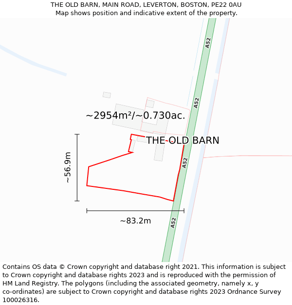 THE OLD BARN, MAIN ROAD, LEVERTON, BOSTON, PE22 0AU: Plot and title map