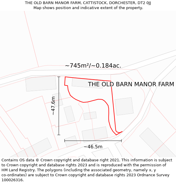 THE OLD BARN MANOR FARM, CATTISTOCK, DORCHESTER, DT2 0JJ: Plot and title map