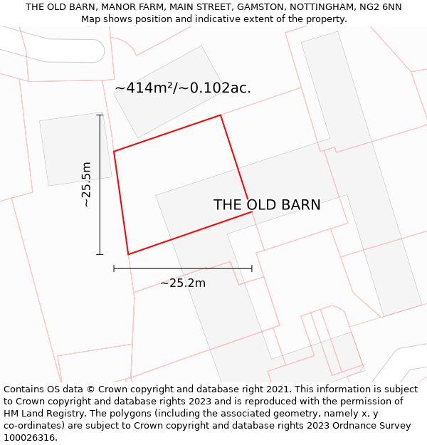 THE OLD BARN, MANOR FARM, MAIN STREET, GAMSTON, NOTTINGHAM, NG2 6NN: Plot and title map