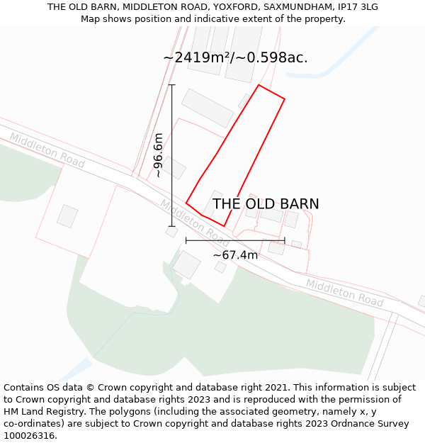 THE OLD BARN, MIDDLETON ROAD, YOXFORD, SAXMUNDHAM, IP17 3LG: Plot and title map