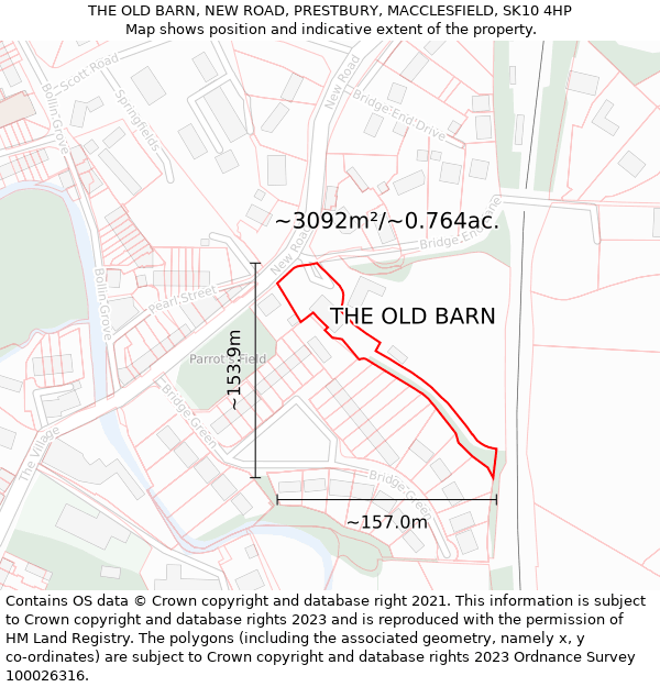 THE OLD BARN, NEW ROAD, PRESTBURY, MACCLESFIELD, SK10 4HP: Plot and title map