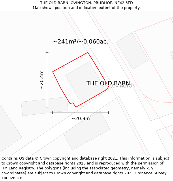 THE OLD BARN, OVINGTON, PRUDHOE, NE42 6ED: Plot and title map