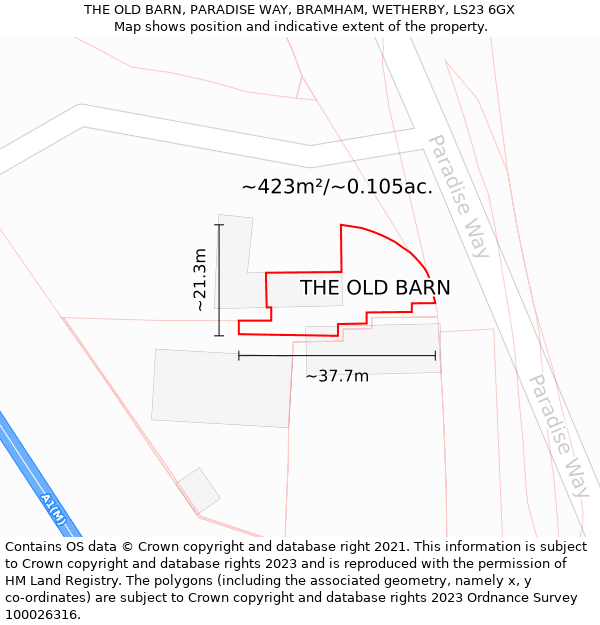 THE OLD BARN, PARADISE WAY, BRAMHAM, WETHERBY, LS23 6GX: Plot and title map