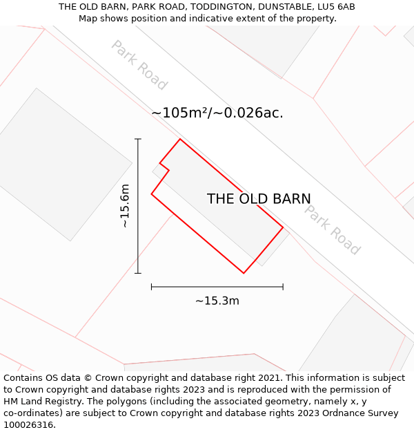 THE OLD BARN, PARK ROAD, TODDINGTON, DUNSTABLE, LU5 6AB: Plot and title map