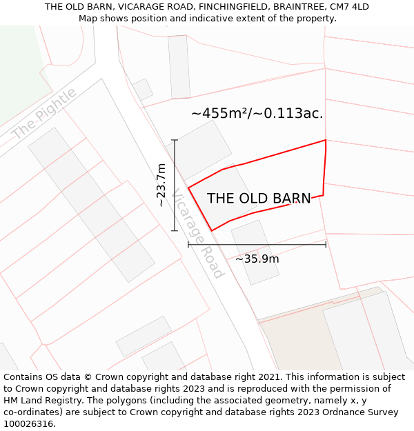 THE OLD BARN, VICARAGE ROAD, FINCHINGFIELD, BRAINTREE, CM7 4LD: Plot and title map