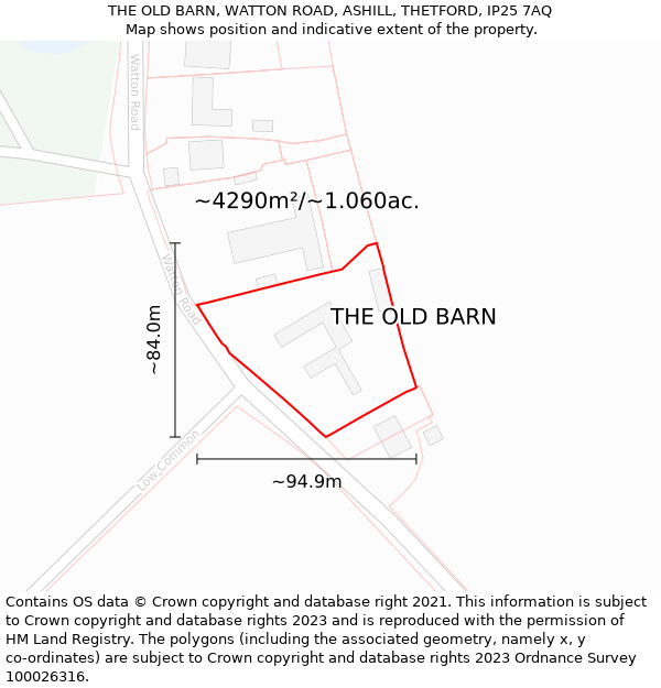 THE OLD BARN, WATTON ROAD, ASHILL, THETFORD, IP25 7AQ: Plot and title map