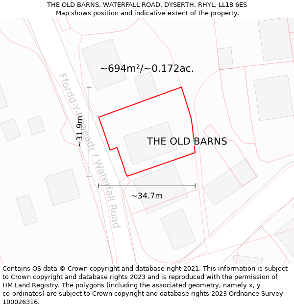 THE OLD BARNS, WATERFALL ROAD, DYSERTH, RHYL, LL18 6ES: Plot and title map