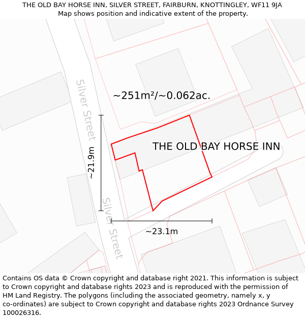 THE OLD BAY HORSE INN, SILVER STREET, FAIRBURN, KNOTTINGLEY, WF11 9JA: Plot and title map
