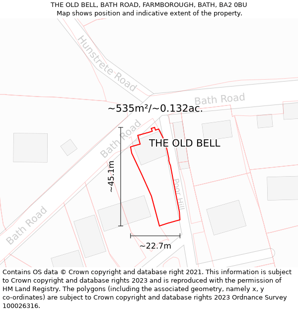 THE OLD BELL, BATH ROAD, FARMBOROUGH, BATH, BA2 0BU: Plot and title map