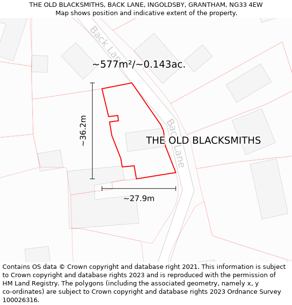 THE OLD BLACKSMITHS, BACK LANE, INGOLDSBY, GRANTHAM, NG33 4EW: Plot and title map