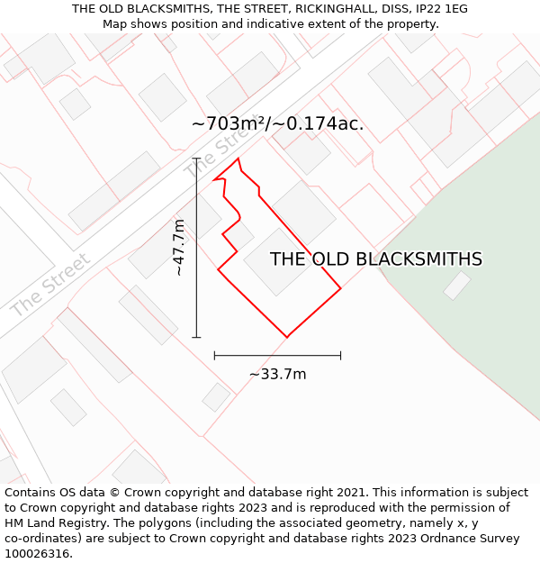 THE OLD BLACKSMITHS, THE STREET, RICKINGHALL, DISS, IP22 1EG: Plot and title map