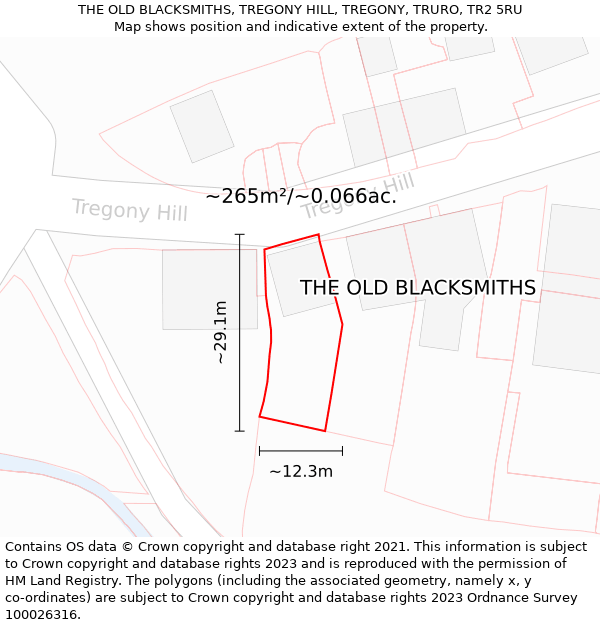 THE OLD BLACKSMITHS, TREGONY HILL, TREGONY, TRURO, TR2 5RU: Plot and title map