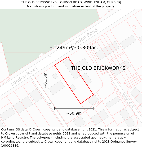 THE OLD BRICKWORKS, LONDON ROAD, WINDLESHAM, GU20 6PJ: Plot and title map