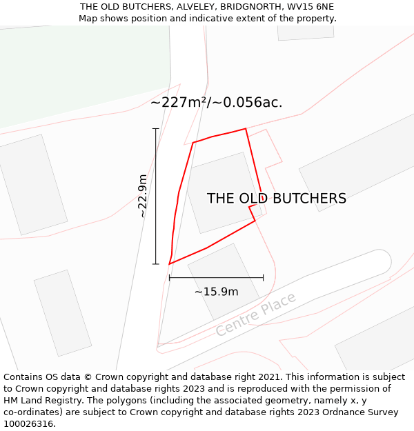 THE OLD BUTCHERS, ALVELEY, BRIDGNORTH, WV15 6NE: Plot and title map