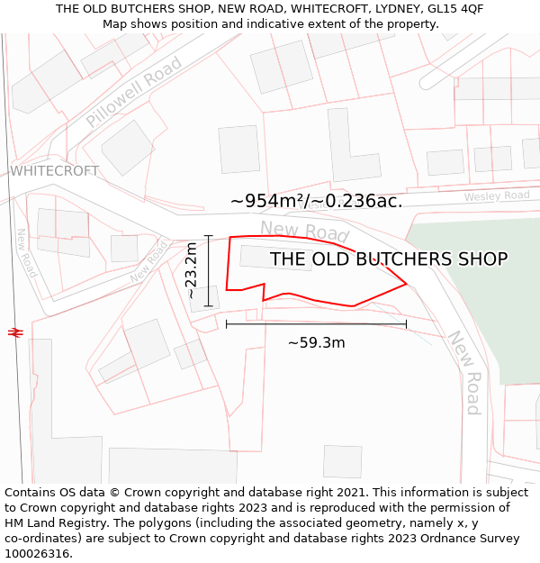 THE OLD BUTCHERS SHOP, NEW ROAD, WHITECROFT, LYDNEY, GL15 4QF: Plot and title map