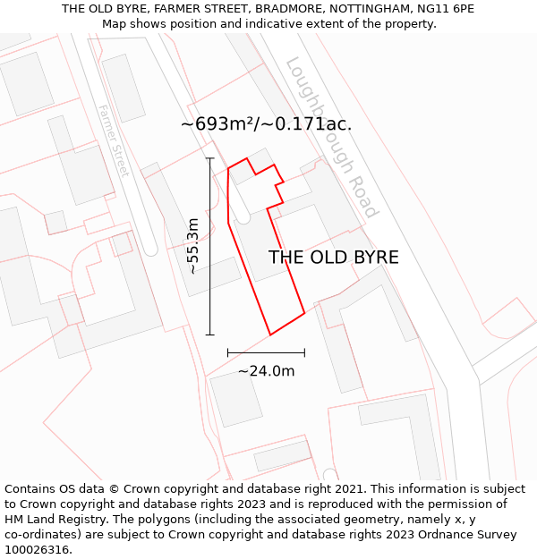 THE OLD BYRE, FARMER STREET, BRADMORE, NOTTINGHAM, NG11 6PE: Plot and title map