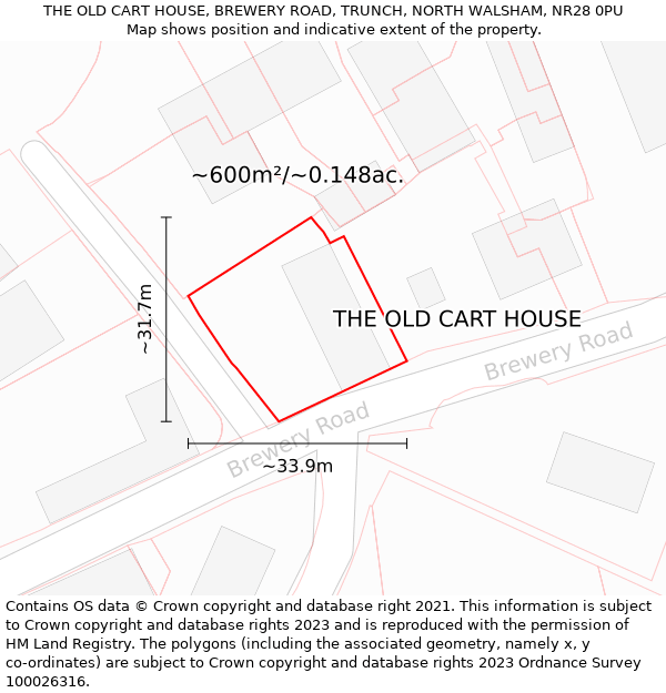 THE OLD CART HOUSE, BREWERY ROAD, TRUNCH, NORTH WALSHAM, NR28 0PU: Plot and title map