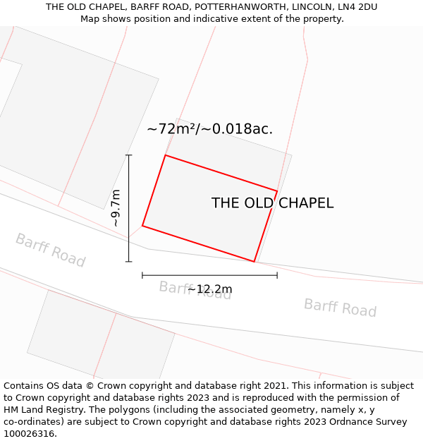 THE OLD CHAPEL, BARFF ROAD, POTTERHANWORTH, LINCOLN, LN4 2DU: Plot and title map