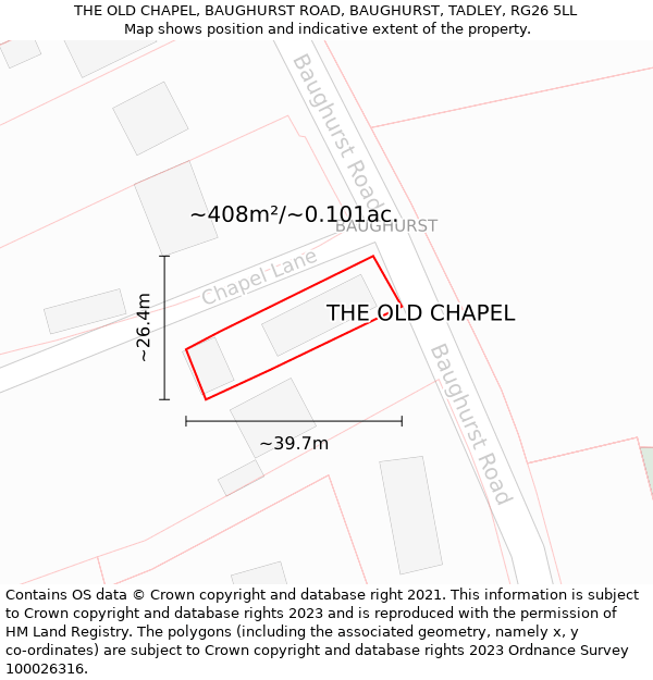 THE OLD CHAPEL, BAUGHURST ROAD, BAUGHURST, TADLEY, RG26 5LL: Plot and title map