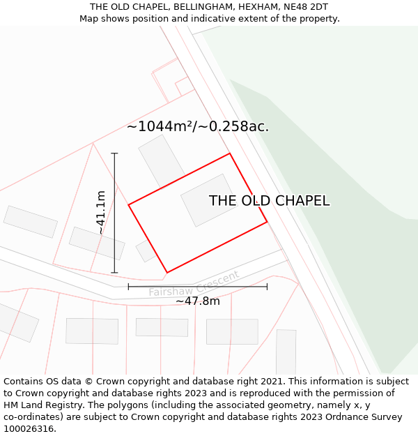 THE OLD CHAPEL, BELLINGHAM, HEXHAM, NE48 2DT: Plot and title map