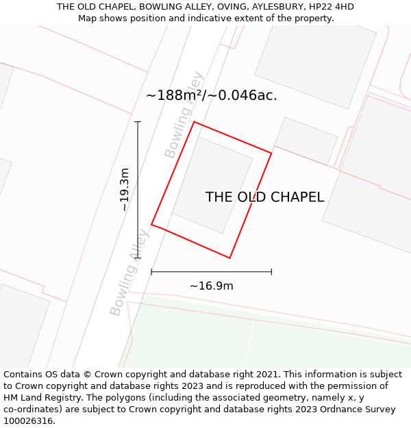 THE OLD CHAPEL, BOWLING ALLEY, OVING, AYLESBURY, HP22 4HD: Plot and title map