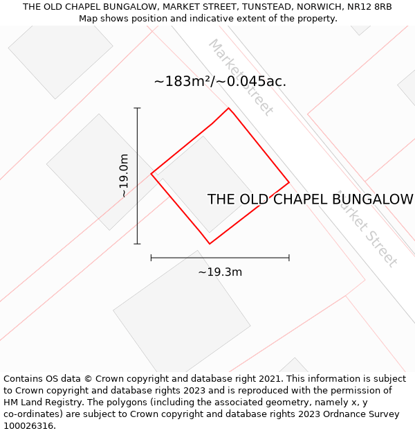 THE OLD CHAPEL BUNGALOW, MARKET STREET, TUNSTEAD, NORWICH, NR12 8RB: Plot and title map