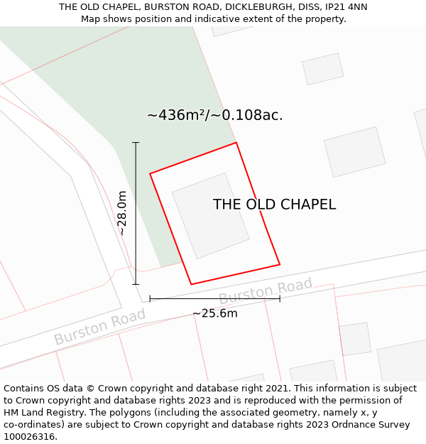 THE OLD CHAPEL, BURSTON ROAD, DICKLEBURGH, DISS, IP21 4NN: Plot and title map
