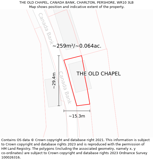 THE OLD CHAPEL, CANADA BANK, CHARLTON, PERSHORE, WR10 3LB: Plot and title map