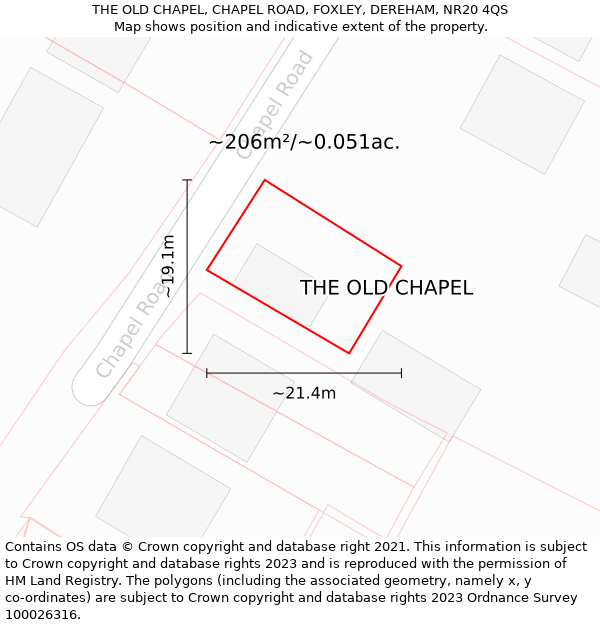 THE OLD CHAPEL, CHAPEL ROAD, FOXLEY, DEREHAM, NR20 4QS: Plot and title map