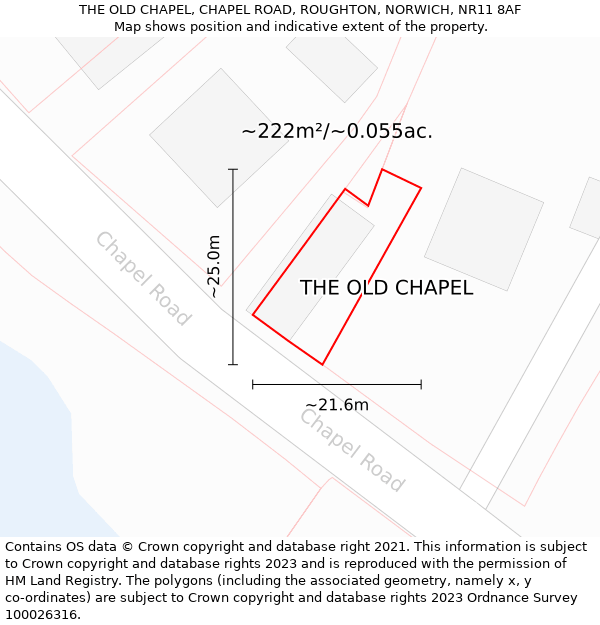 THE OLD CHAPEL, CHAPEL ROAD, ROUGHTON, NORWICH, NR11 8AF: Plot and title map