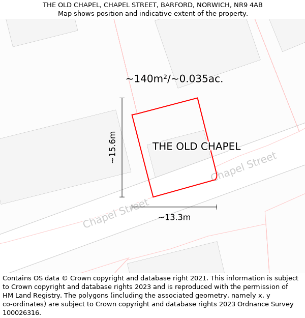 THE OLD CHAPEL, CHAPEL STREET, BARFORD, NORWICH, NR9 4AB: Plot and title map