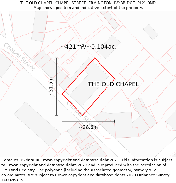 THE OLD CHAPEL, CHAPEL STREET, ERMINGTON, IVYBRIDGE, PL21 9ND: Plot and title map