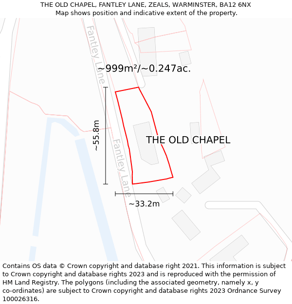 THE OLD CHAPEL, FANTLEY LANE, ZEALS, WARMINSTER, BA12 6NX: Plot and title map