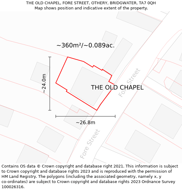 THE OLD CHAPEL, FORE STREET, OTHERY, BRIDGWATER, TA7 0QH: Plot and title map