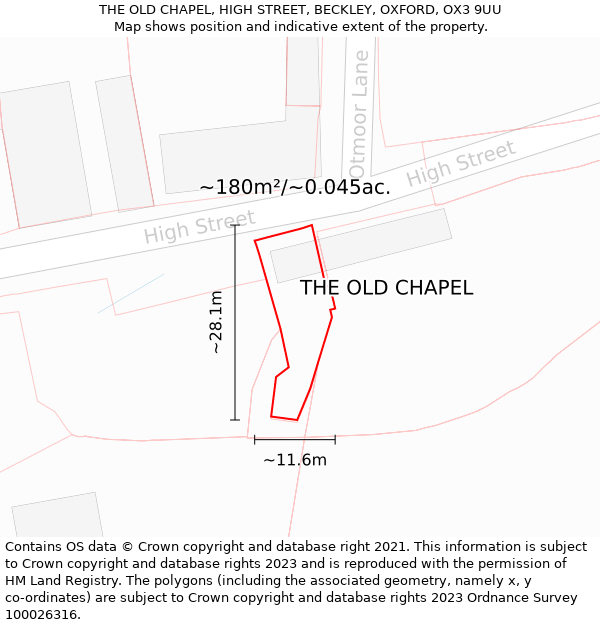 THE OLD CHAPEL, HIGH STREET, BECKLEY, OXFORD, OX3 9UU: Plot and title map