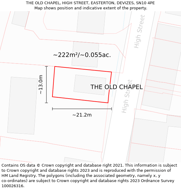 THE OLD CHAPEL, HIGH STREET, EASTERTON, DEVIZES, SN10 4PE: Plot and title map