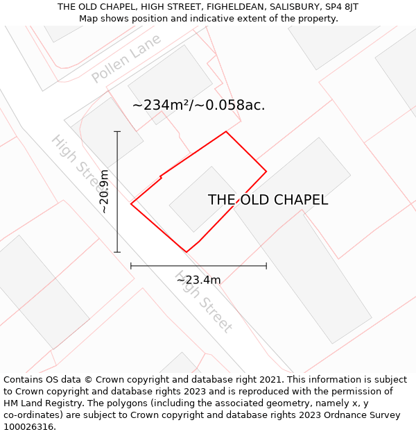 THE OLD CHAPEL, HIGH STREET, FIGHELDEAN, SALISBURY, SP4 8JT: Plot and title map