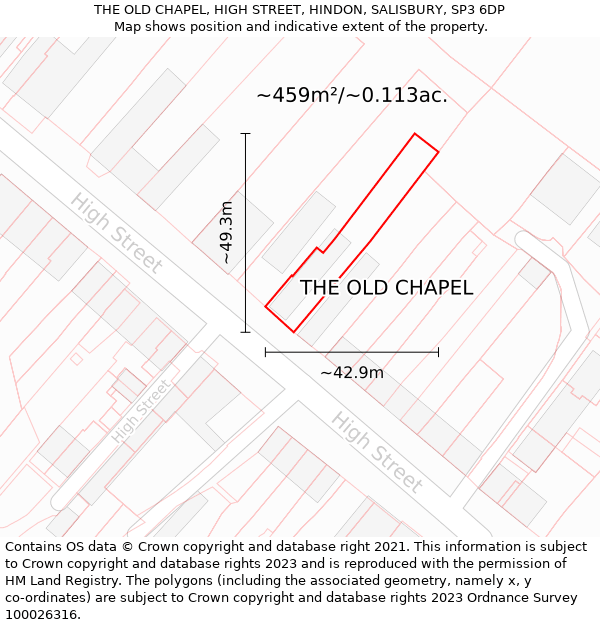 THE OLD CHAPEL, HIGH STREET, HINDON, SALISBURY, SP3 6DP: Plot and title map