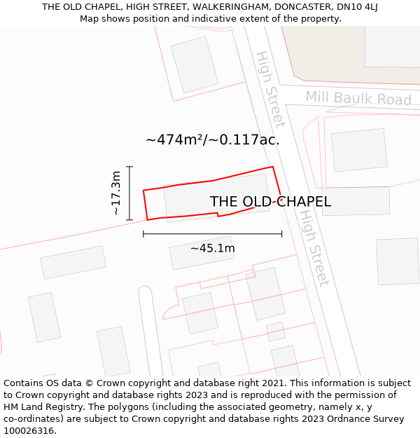 THE OLD CHAPEL, HIGH STREET, WALKERINGHAM, DONCASTER, DN10 4LJ: Plot and title map