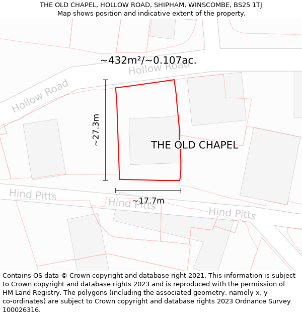 THE OLD CHAPEL, HOLLOW ROAD, SHIPHAM, WINSCOMBE, BS25 1TJ: Plot and title map